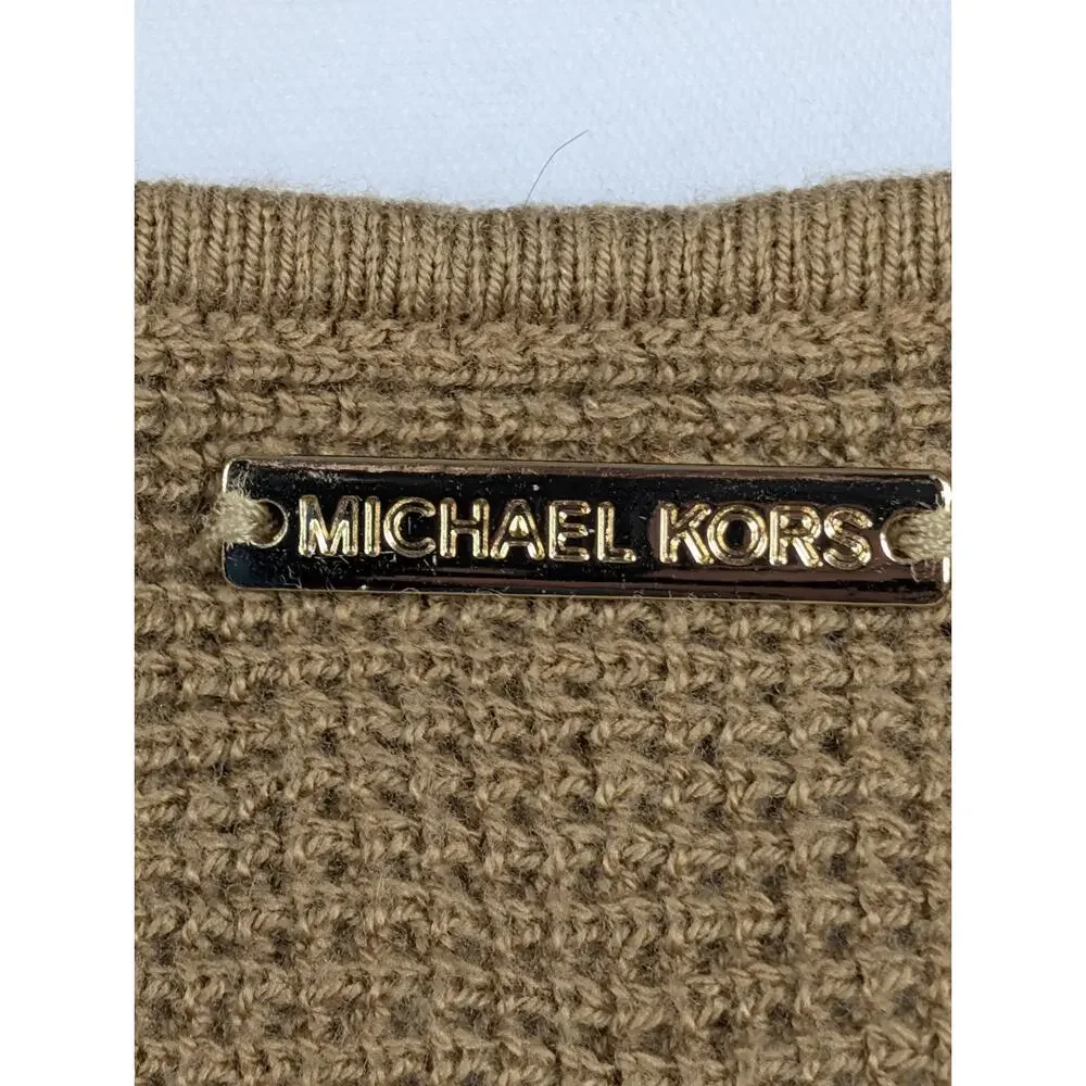 Michael Kors Sweater Womens Small Brown Long Sleeve Knit Tunic Scoop Neck Gold
